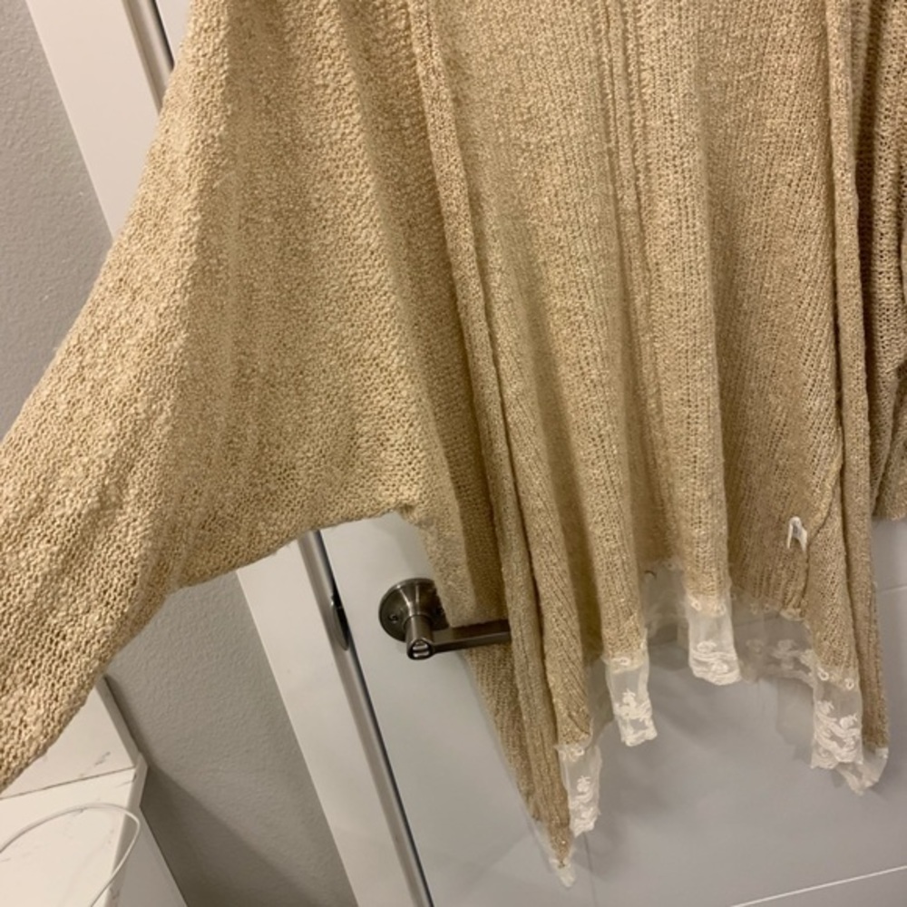 Knit Lace Bottom Cardigan Tan Cream Boutique Debut - Picture 4 of 5